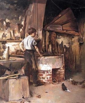 Theodore Robinson - The Forge (or An Apprentice Blacksmith)