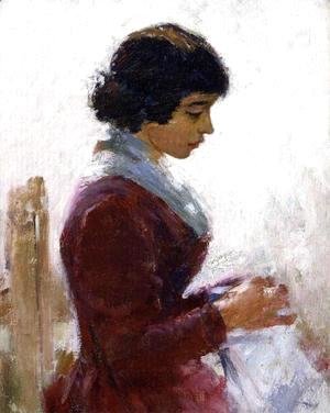 Theodore Robinson - Girl In Red  Sewing