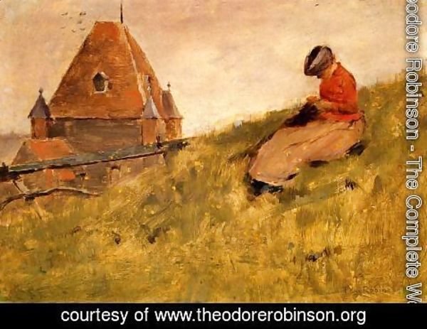 Theodore Robinson - On the Cliff: A Girl Sewing