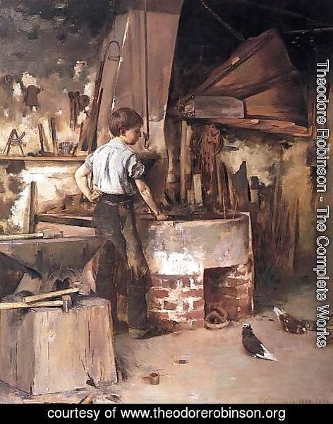 Theodore Robinson - The Forge (or An Apprentice Blacksmith)
