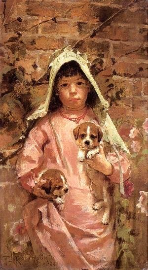 Theodore Robinson - Girl with Puppies, 1881
