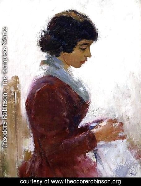 Theodore Robinson - Girl in Red, Sewing